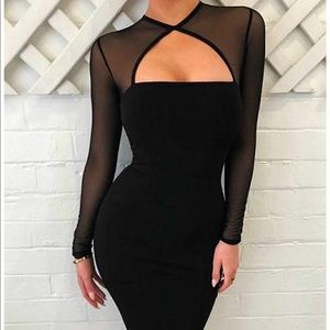 Little Black mesh long sleeve stretchy dress S